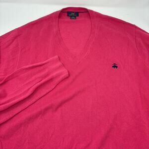 Brooks Brothers 2XL Dark Pink Linen Cotton Blend Long Sleeve V-Neck Sweater